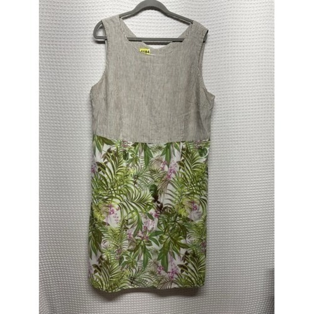 J. Jill Green Floral Pocket Relaxed Lightweight Midi Sheath Dress Women XL China